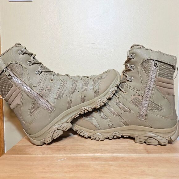 Merrell Moab 3 8" Tactical Waterproof Zip Boots Dark Coyote Tan J004107 Men's 12 - Picture 4 of 7